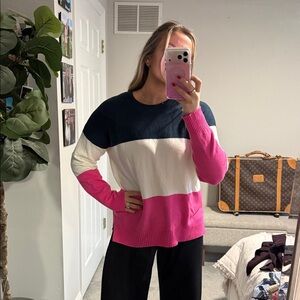 French Connection Pink, White, and Navy Sweater